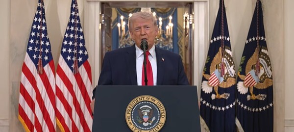 Donald Trump delivering address on Iran