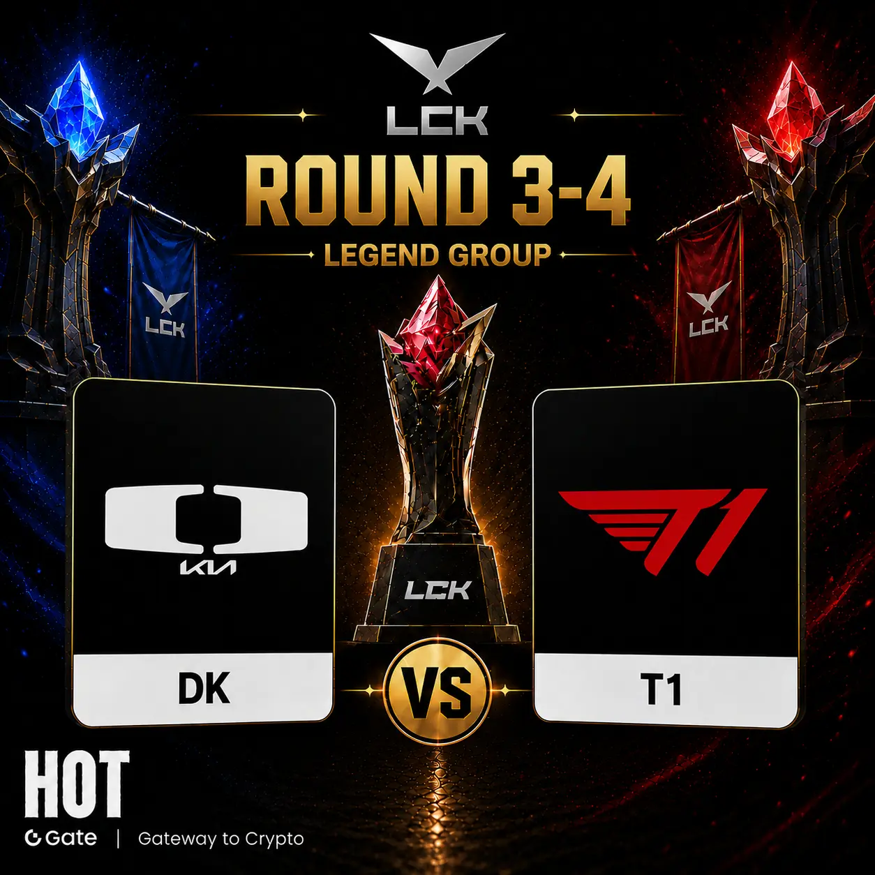 DK vs T1:LCK 第三轮传奇组焦点战,Gate 预测市场显示 DK 55% 概率领先,谁将赢下对决?
