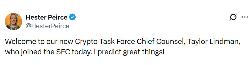 前Chainlink高管加入美国证券交易委员会加密货币工作组，出任首席法律官