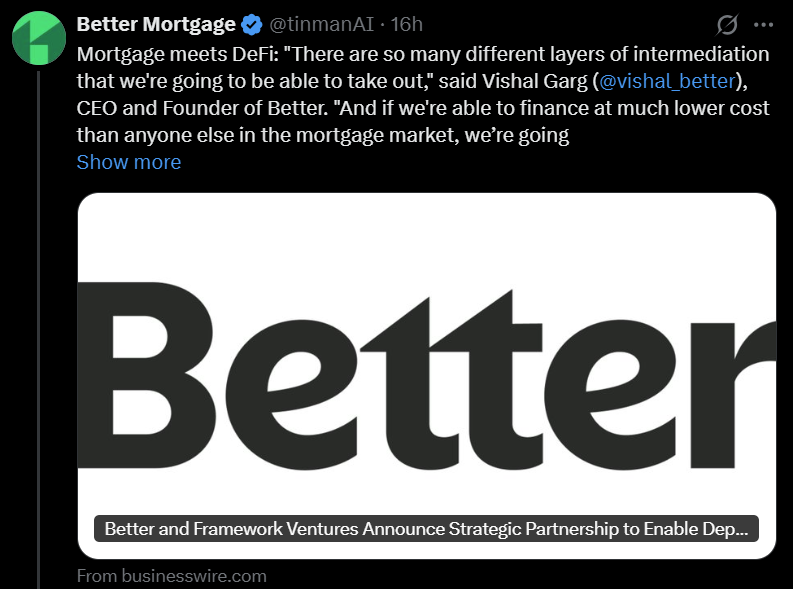 Better、Framework Ventures 达成5亿美元稳定币抵押融资协议。