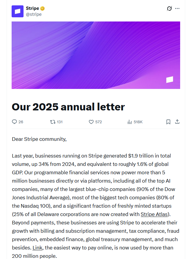 Stripe 表示：区块链可能需要每秒 10 亿笔交易才能支撑起 AI 代理的未来