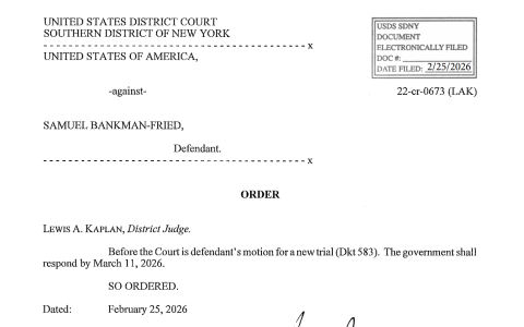法院为美国就Bankman-Fried的新审判动议设定最后期限