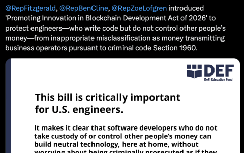 美国议员采取行动，保护区块链开发者免于刑事起诉