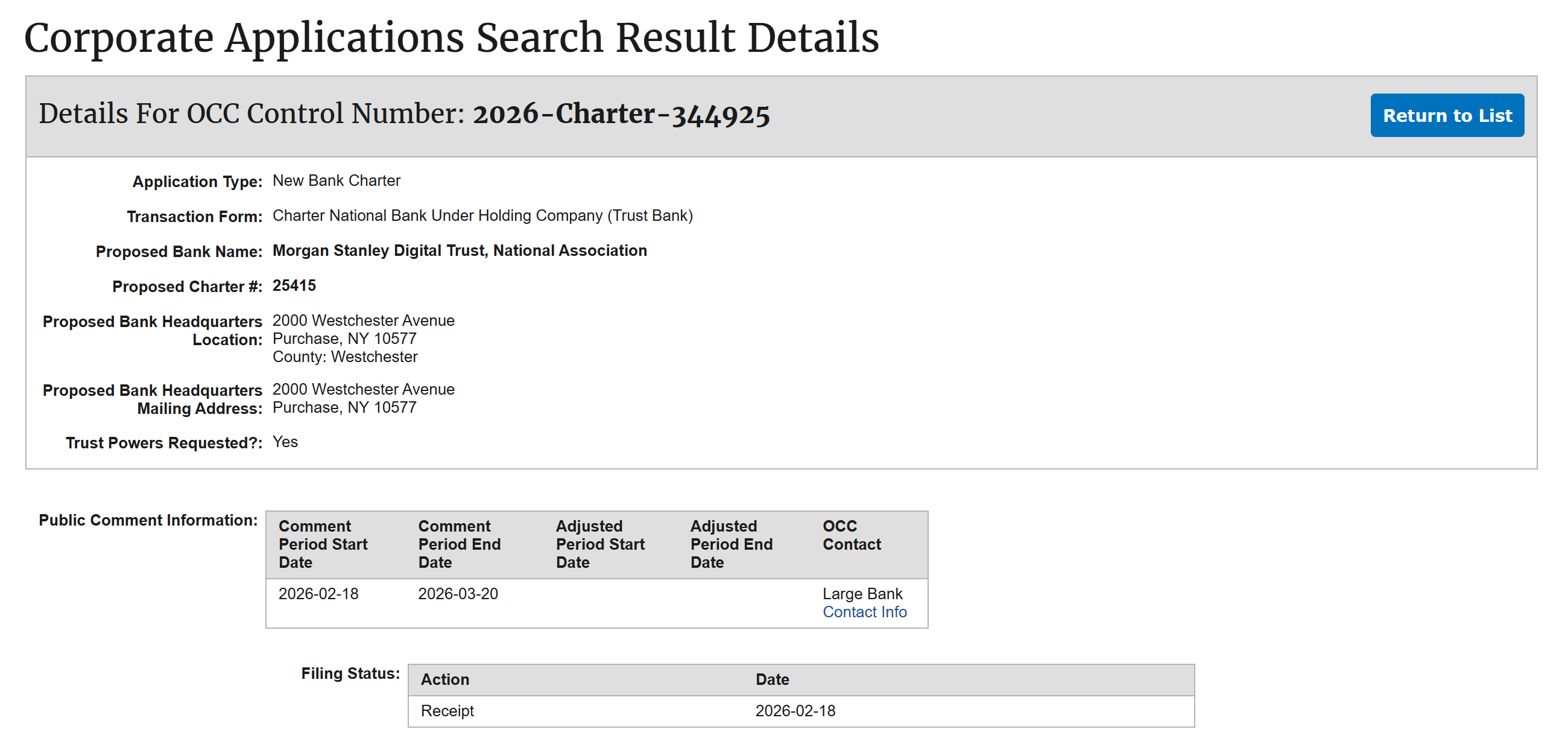 摩根士丹利(Morgan Stanley)申请OCC银行牌照以托管加密货币