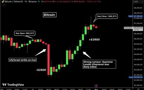 比特币 (BTC) 在伊朗最高领袖去世后回暖至6.8万美元