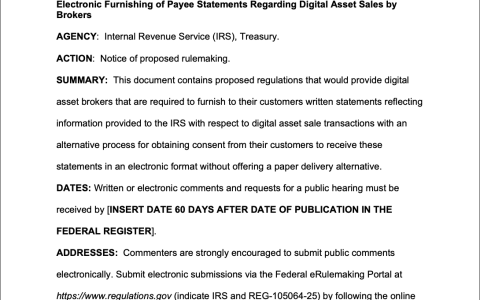 美国国税局（IRS）提议强制要求加密货币税表以电子方式交付