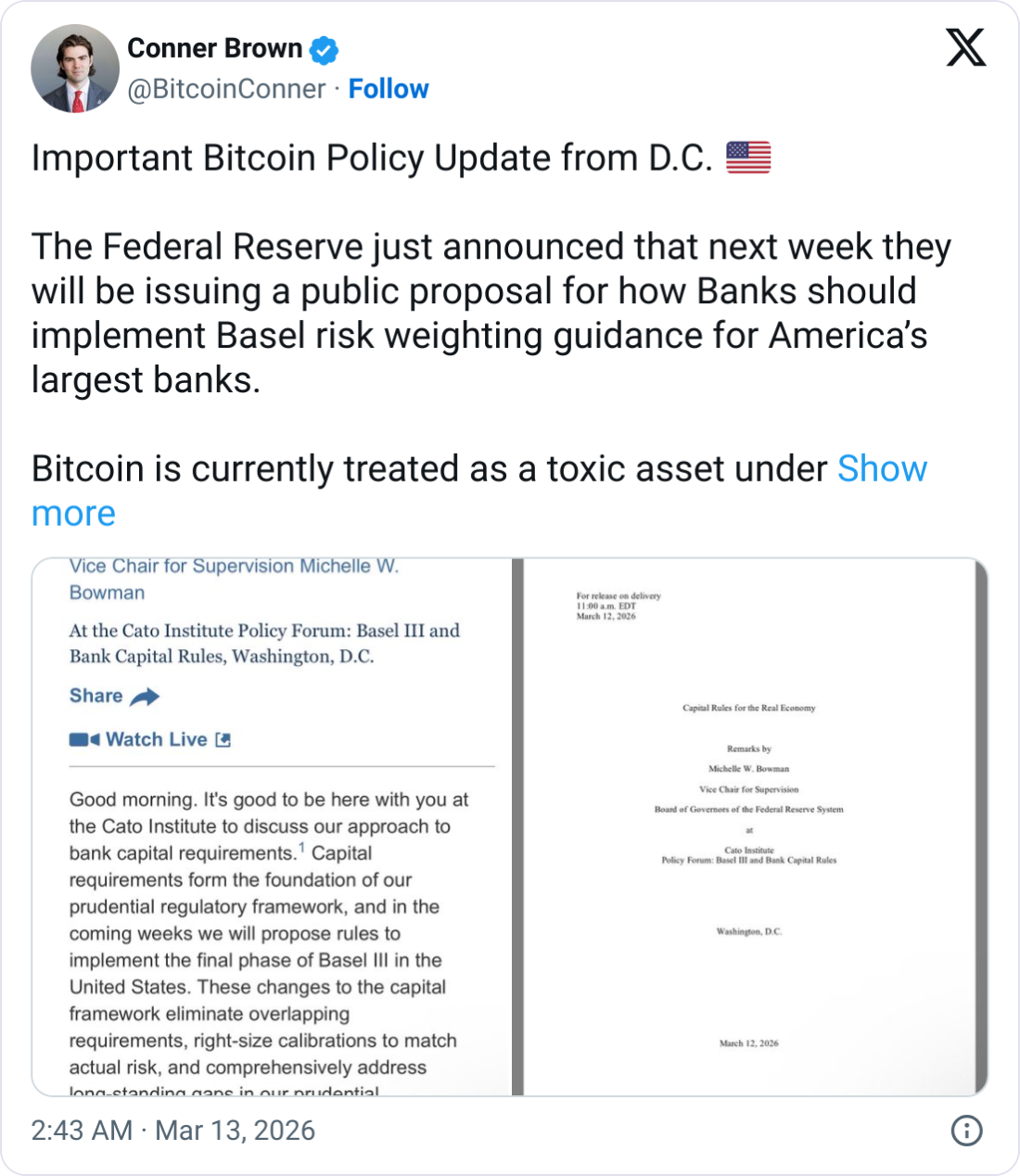 比特币(BTC)倡导组织将抵制巴塞尔协议对加密货币的"有毒"对待