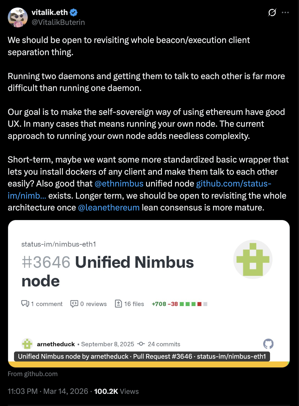Vitalik Buterin 推动以太坊(ETH)节点软件简化更新