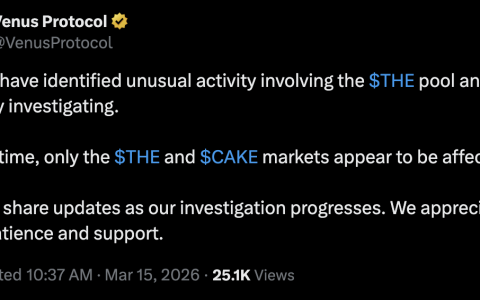Venus Protocol遭遇“供应上限”攻击，损失370万美元