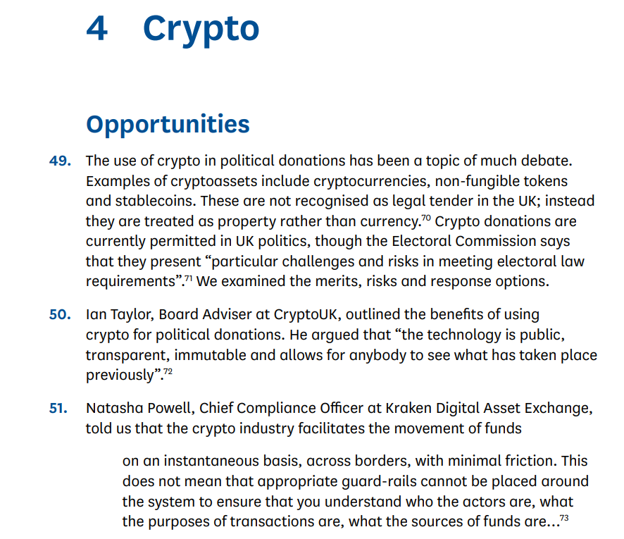 英国议员呼吁暂停向政党捐赠加密货币
