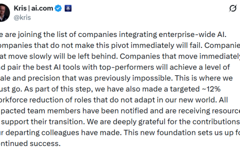 Crypto.com裁员12%，加速推动人工智能发展