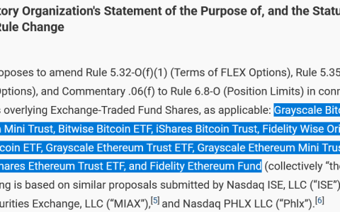 纽交所交易所取消了对11只比特币（BTC）、以太坊（ETH）交易型基金的加密期权限额