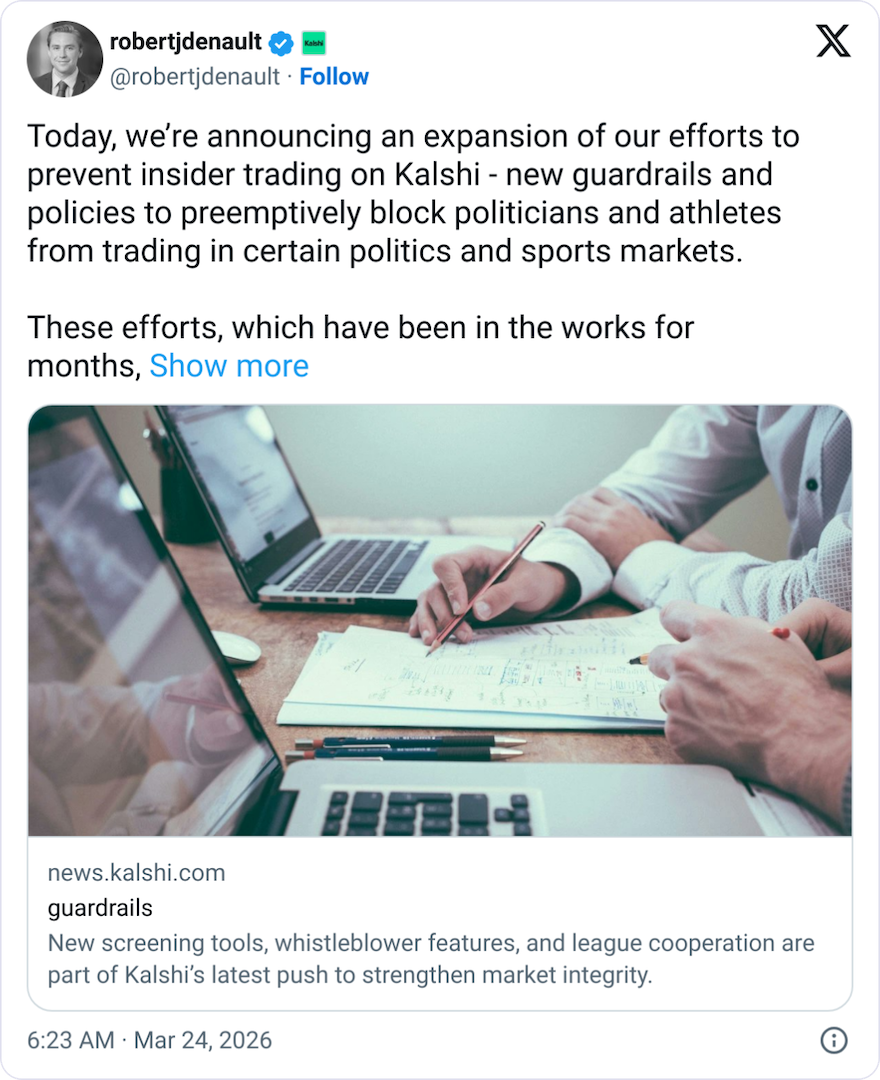 Kalshi加入Polymarket行列，大规模封禁用户以防止内幕交易