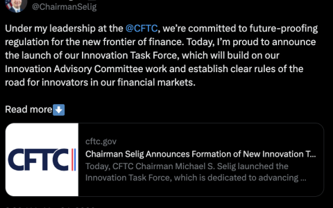 美国商品期货交易委员会（CFTC）主管成立创新工作组，专注于加密货币框架