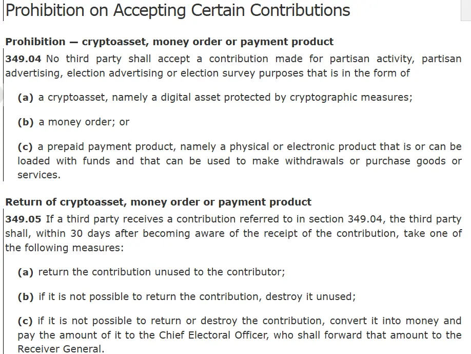 加拿大下议院通过 C-25 号法案二读，拟禁止政党接受加密捐款