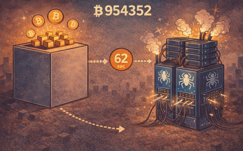 SpiderPool 在比特幣高度 954352 挖出空區塊，與前區塊間隔僅 62 秒